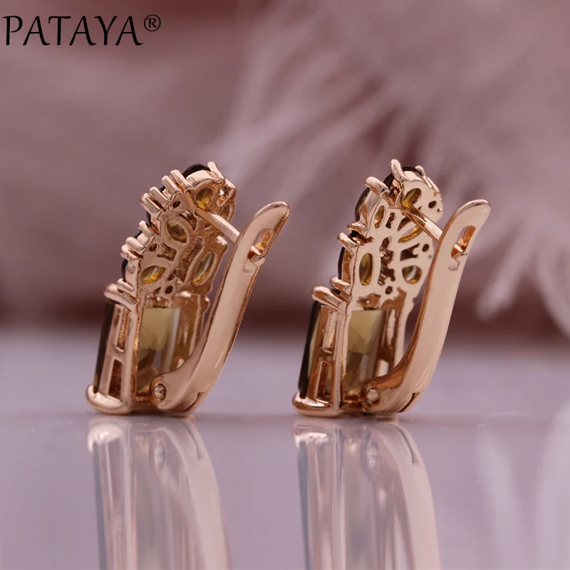 PATAYA Fashion Light Brown Natural Zircon Bride Ring Earring for Women 585 Rose Gold Color High Quality Daily Jewelry Sets