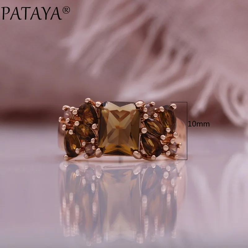 PATAYA Fashion Light Brown Natural Zircon Bride Ring Earring for Women 585 Rose Gold Color High Quality Daily Jewelry Sets