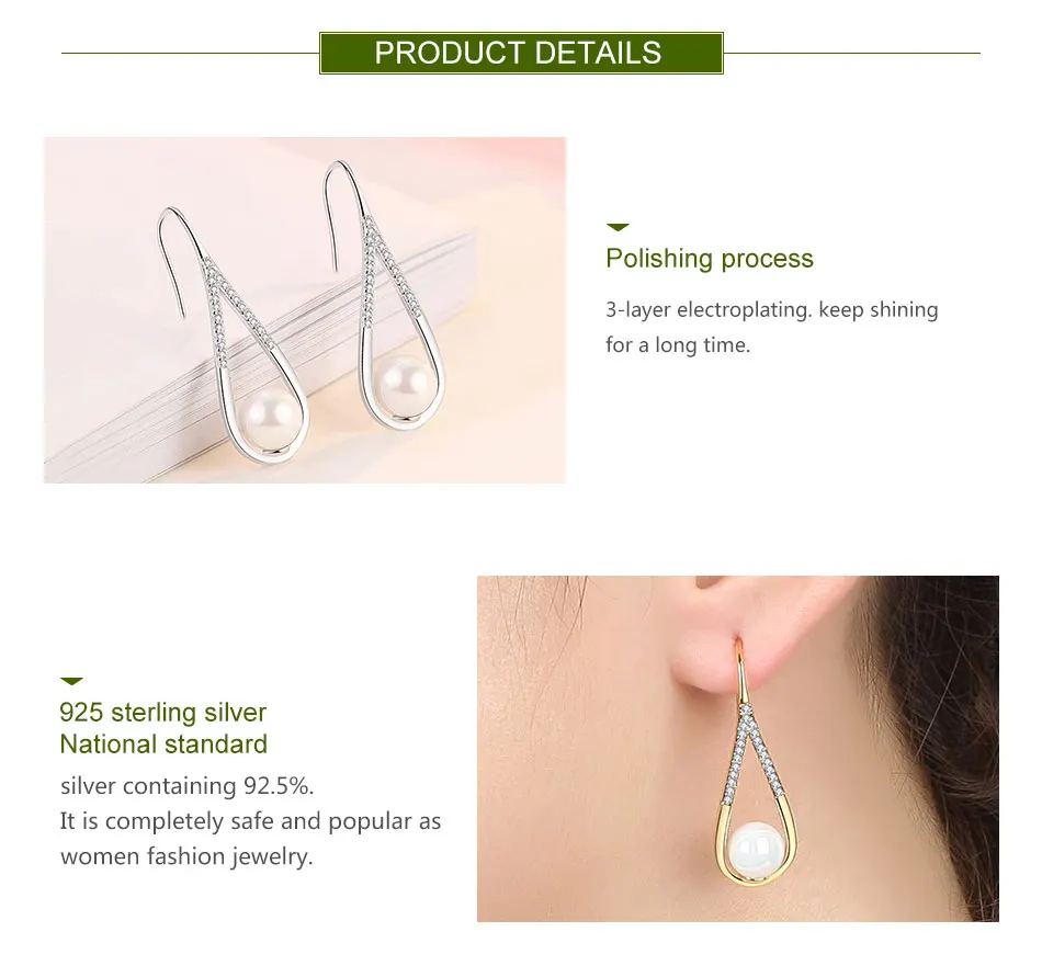 ZDADAN 925 Sterling Silver Drop Shaped Pearl Zircon Dangle Earring For Women Charm Engagement Jewelry Party Gift