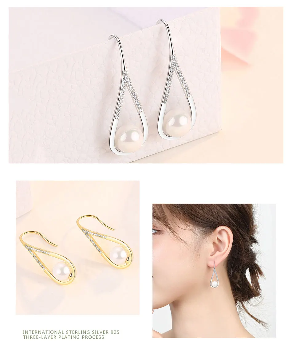 ZDADAN 925 Sterling Silver Drop Shaped Pearl Zircon Dangle Earring For Women Charm Engagement Jewelry Party Gift