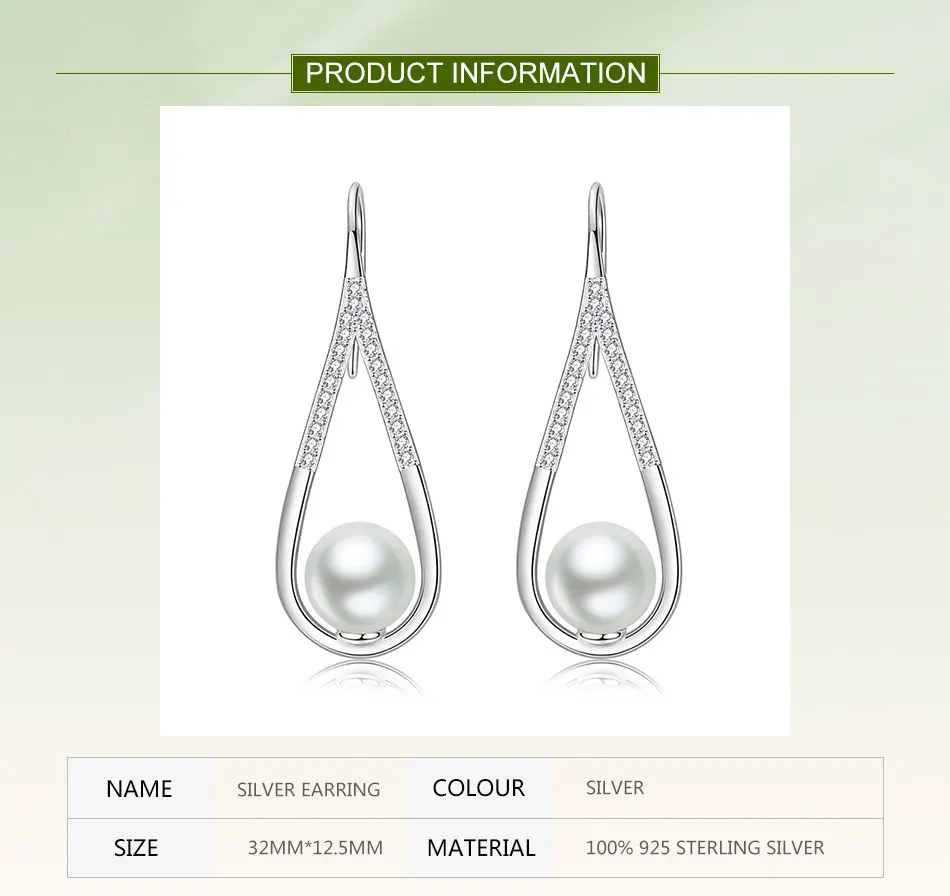 ZDADAN 925 Sterling Silver Drop Shaped Pearl Zircon Dangle Earring For Women Charm Engagement Jewelry Party Gift