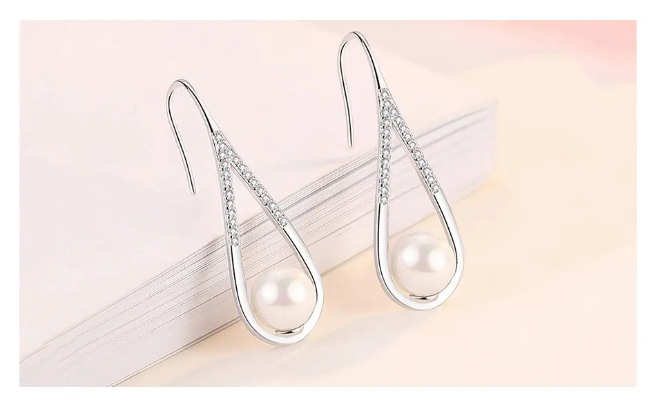 ZDADAN 925 Sterling Silver Drop Shaped Pearl Zircon Dangle Earring For Women Charm Engagement Jewelry Party Gift
