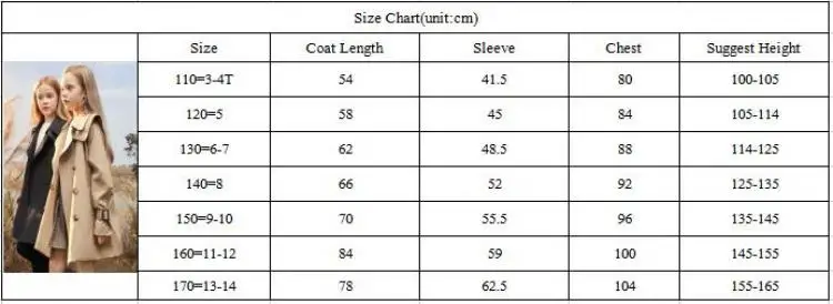 3-14 years Spring Autumn Girls Windbreaker Trench Coat Windproof Children Kid's Mid-Length Jacket Coat Baby Teenagers Overcoat