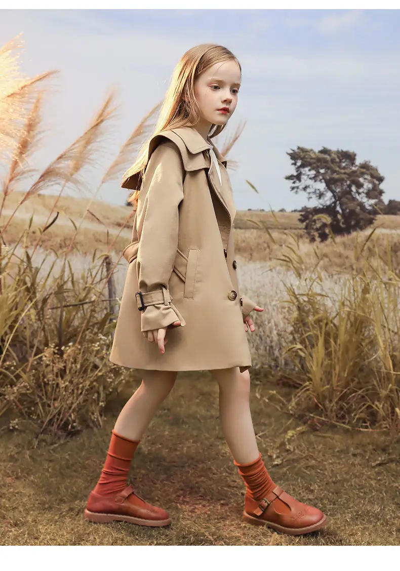 3-14 years Spring Autumn Girls Windbreaker Trench Coat Windproof Children Kid's Mid-Length Jacket Coat Baby Teenagers Overcoat