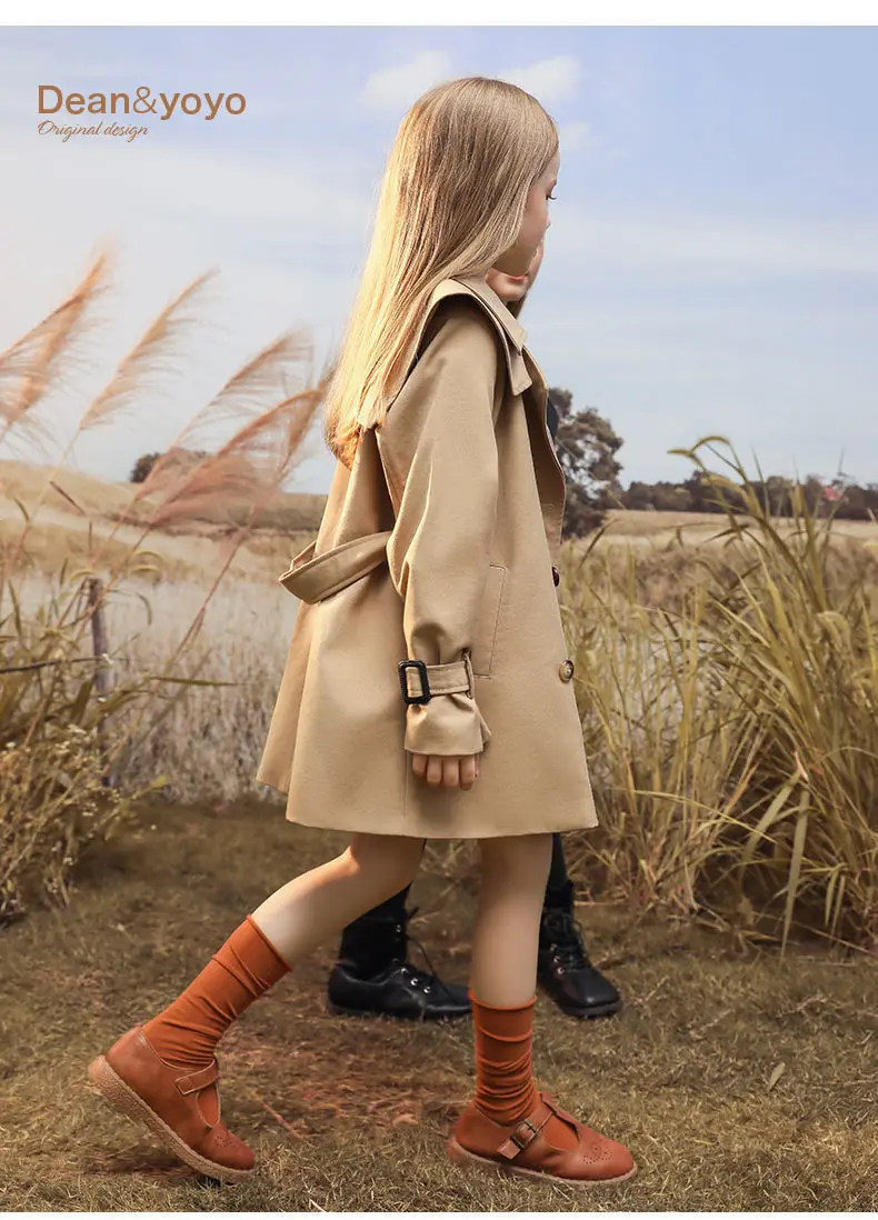 3-14 years Spring Autumn Girls Windbreaker Trench Coat Windproof Children Kid's Mid-Length Jacket Coat Baby Teenagers Overcoat