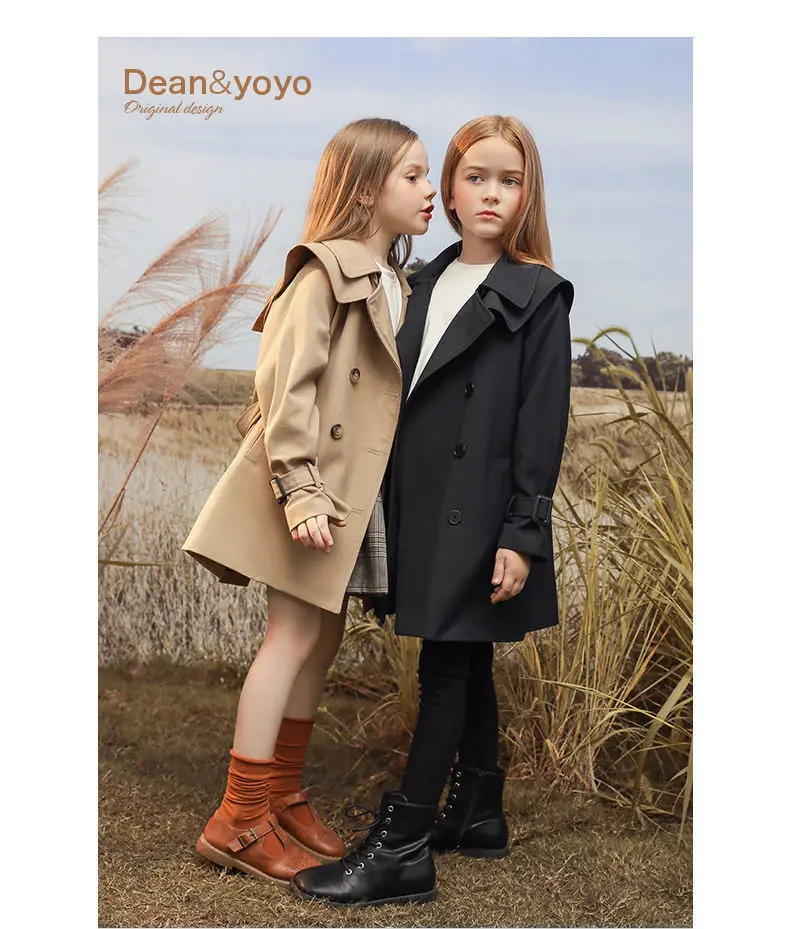 3-14 years Spring Autumn Girls Windbreaker Trench Coat Windproof Children Kid's Mid-Length Jacket Coat Baby Teenagers Overcoat