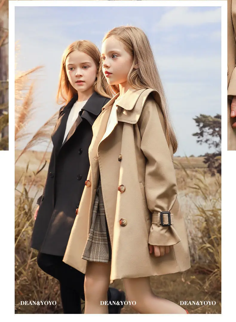 3-14 years Spring Autumn Girls Windbreaker Trench Coat Windproof Children Kid's Mid-Length Jacket Coat Baby Teenagers Overcoat