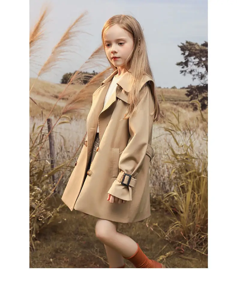 3-14 years Spring Autumn Girls Windbreaker Trench Coat Windproof Children Kid's Mid-Length Jacket Coat Baby Teenagers Overcoat