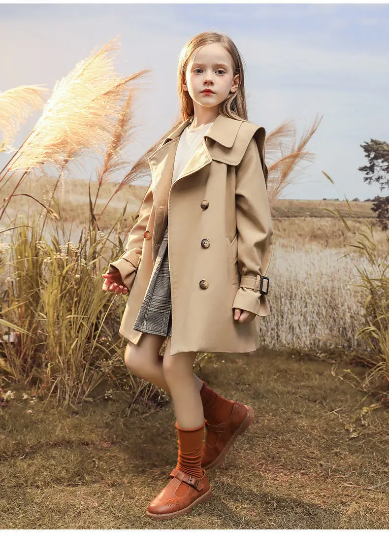 3-14 years Spring Autumn Girls Windbreaker Trench Coat Windproof Children Kid's Mid-Length Jacket Coat Baby Teenagers Overcoat