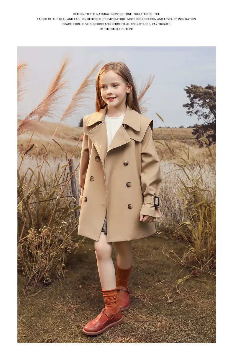 3-14 years Spring Autumn Girls Windbreaker Trench Coat Windproof Children Kid's Mid-Length Jacket Coat Baby Teenagers Overcoat