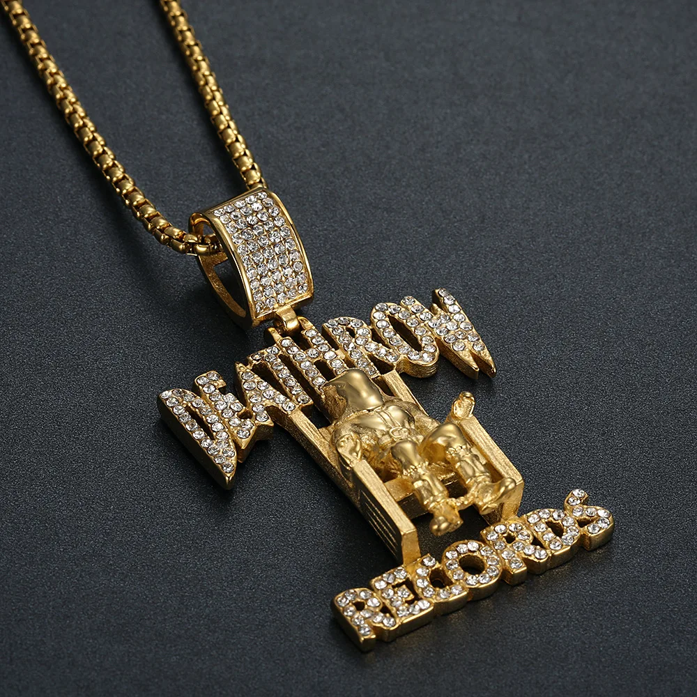 Hiphop Deathrow Records Stainless Steel Pendant Necklaces for Men Iced Out Cubic Zirconia Charms Pendants Fashion Jewelry