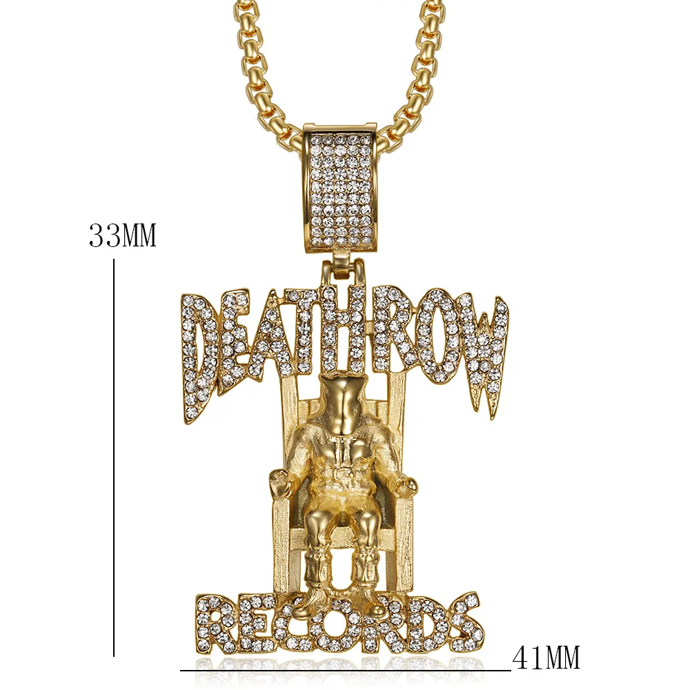 Hiphop Deathrow Records Stainless Steel Pendant Necklaces for Men Iced Out Cubic Zirconia Charms Pendants Fashion Jewelry