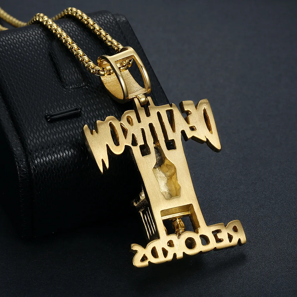 Hiphop Deathrow Records Stainless Steel Pendant Necklaces for Men Iced Out Cubic Zirconia Charms Pendants Fashion Jewelry