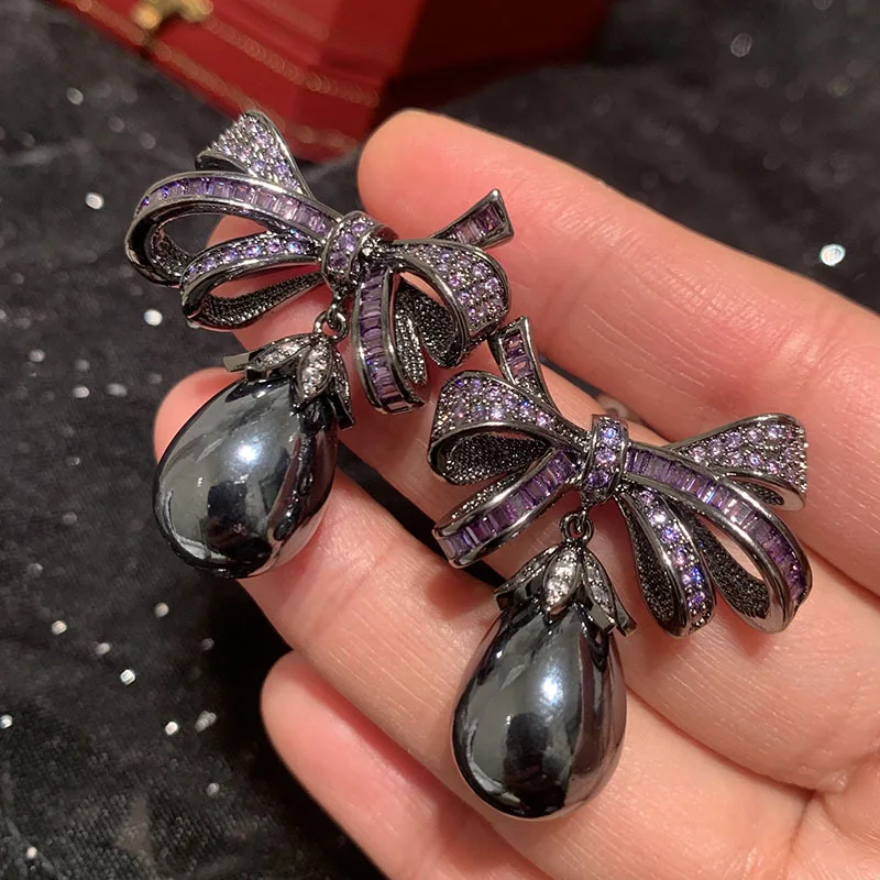Bilincolor Purple Knot Pearl Earrings For Jewelry Gift