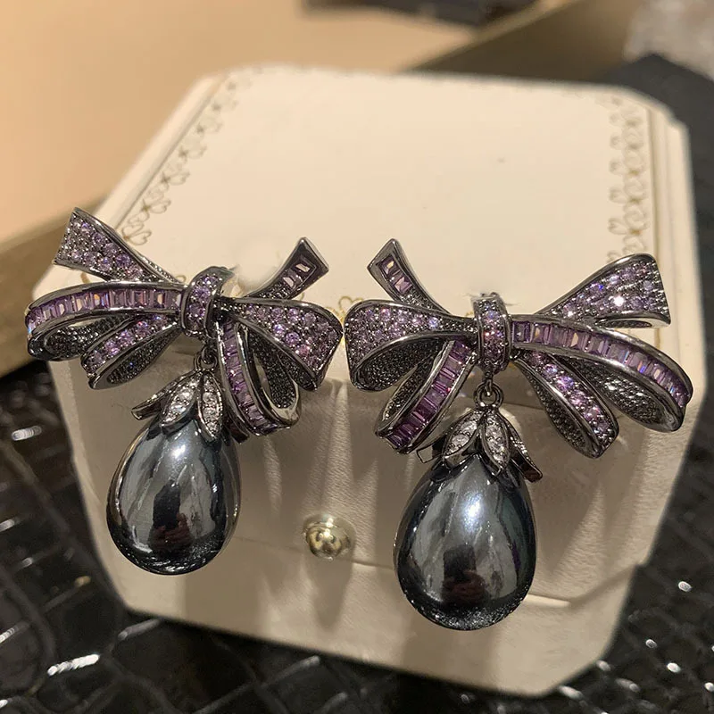 Bilincolor Purple Knot Pearl Earrings For Jewelry Gift