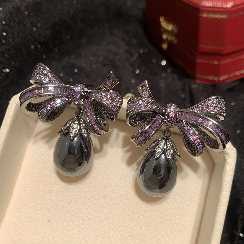Bilincolor Purple Knot Pearl Earrings For Jewelry Gift