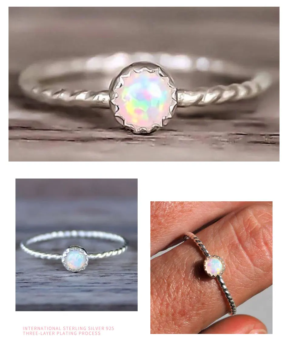 ZDADAN 925 Sterling Silver Opal Ring For Women Wedding Jewelry Party Gift