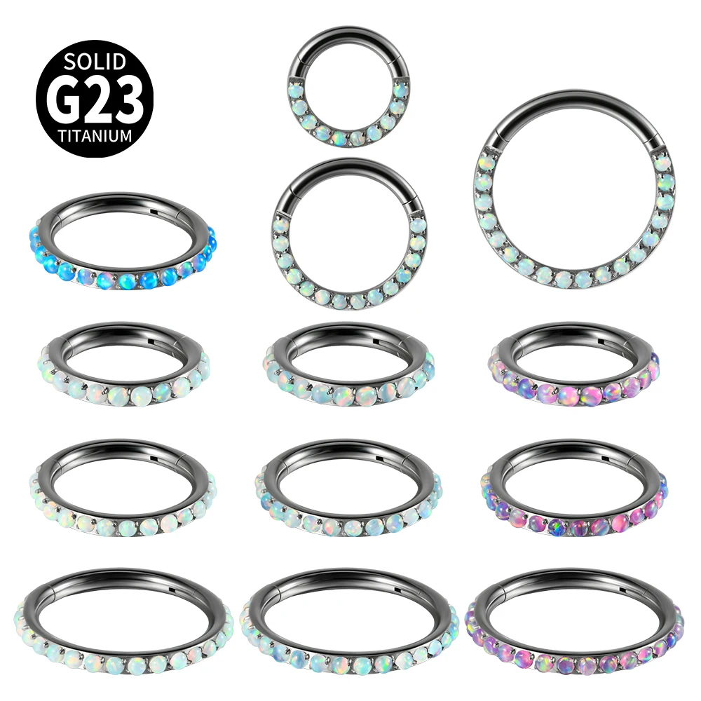 1PC G23 Titanium Micro Opal Septum Clicker Hinged Nose Hoop Ring Ear Tragus Cartilage Daith Helix Earring Jewelry