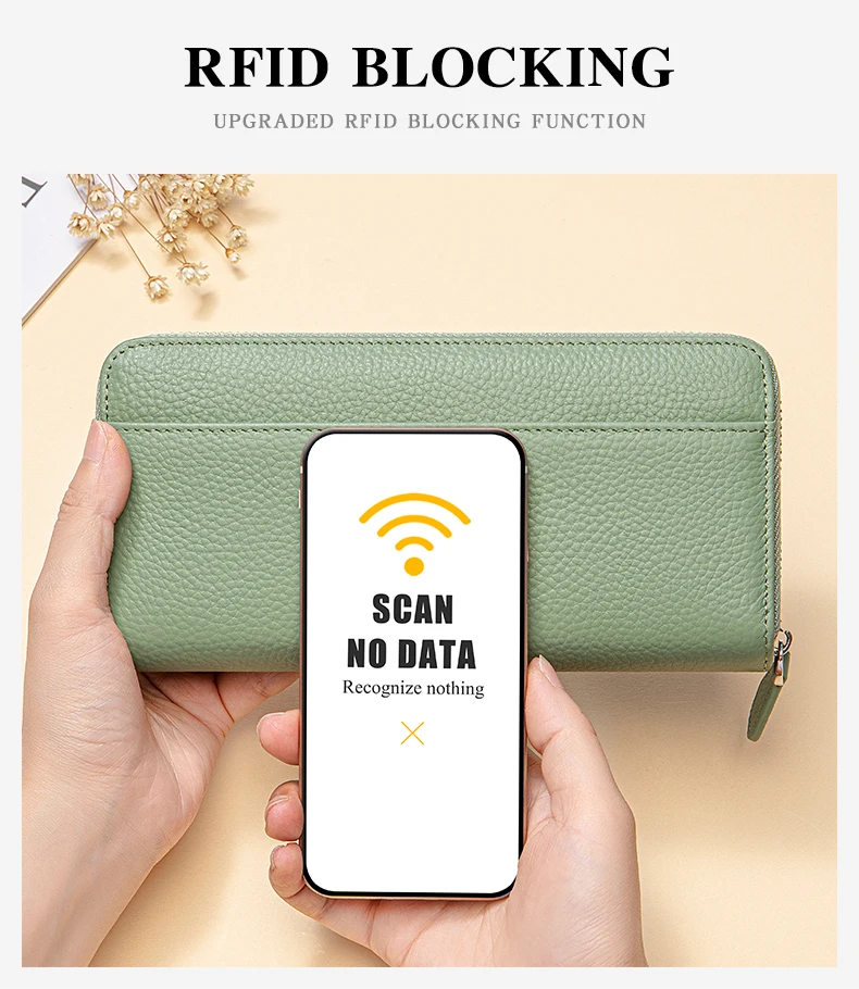 Long Zipper Wallet for Women Genuine Leather RFIDBlocking Large Capacity Credit Card Holder Wallets with Coin Pouch MoneyPockets