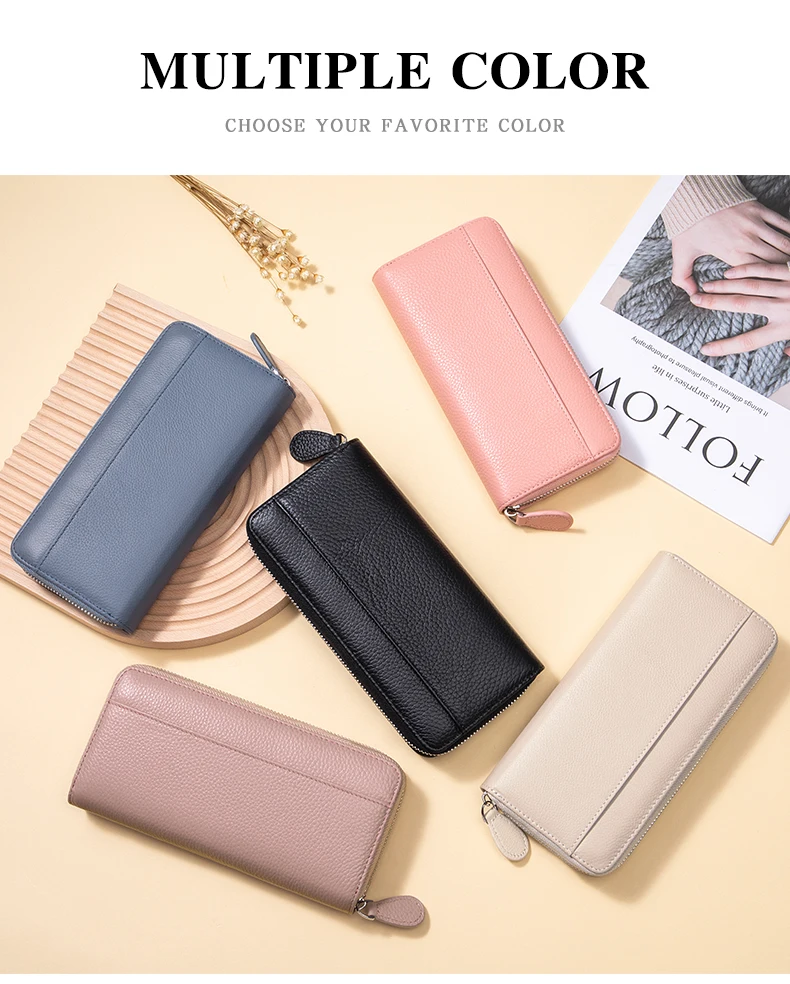 Long Zipper Wallet for Women Genuine Leather RFIDBlocking Large Capacity Credit Card Holder Wallets with Coin Pouch MoneyPockets