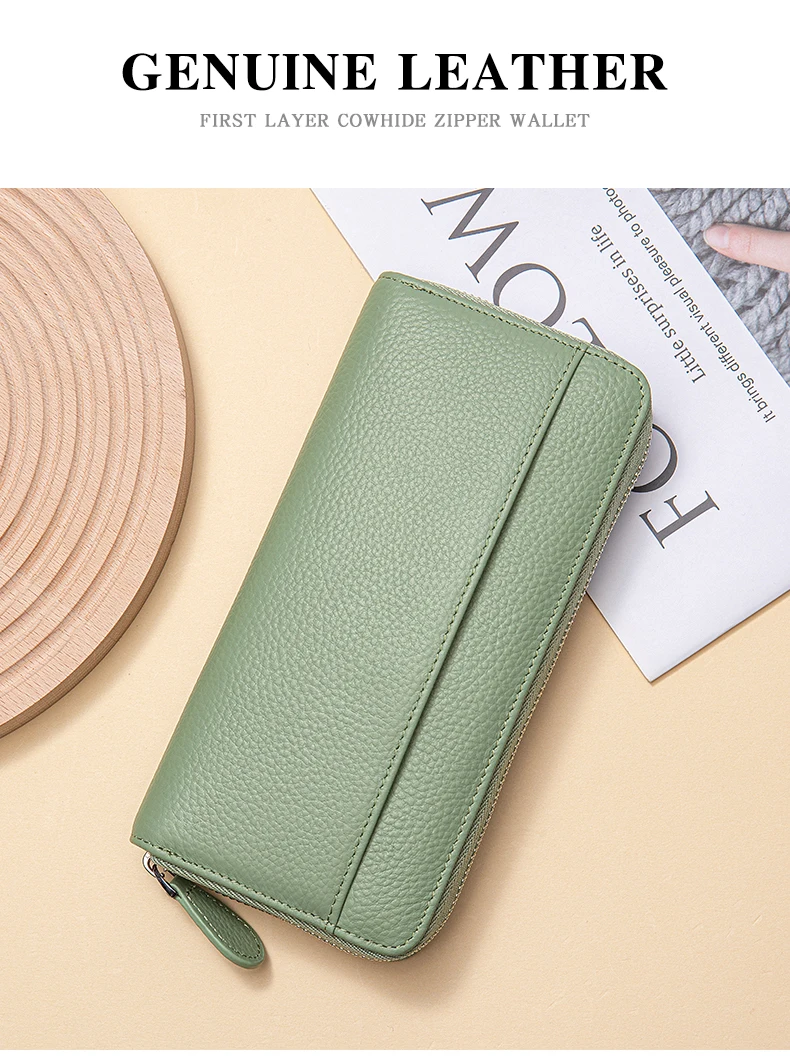 Long Zipper Wallet for Women Genuine Leather RFIDBlocking Large Capacity Credit Card Holder Wallets with Coin Pouch MoneyPockets