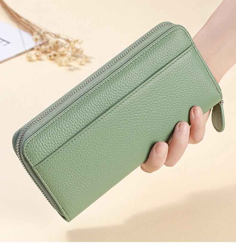 Long Zipper Wallet for Women Genuine Leather RFIDBlocking Large Capacity Credit Card Holder Wallets with Coin Pouch MoneyPockets