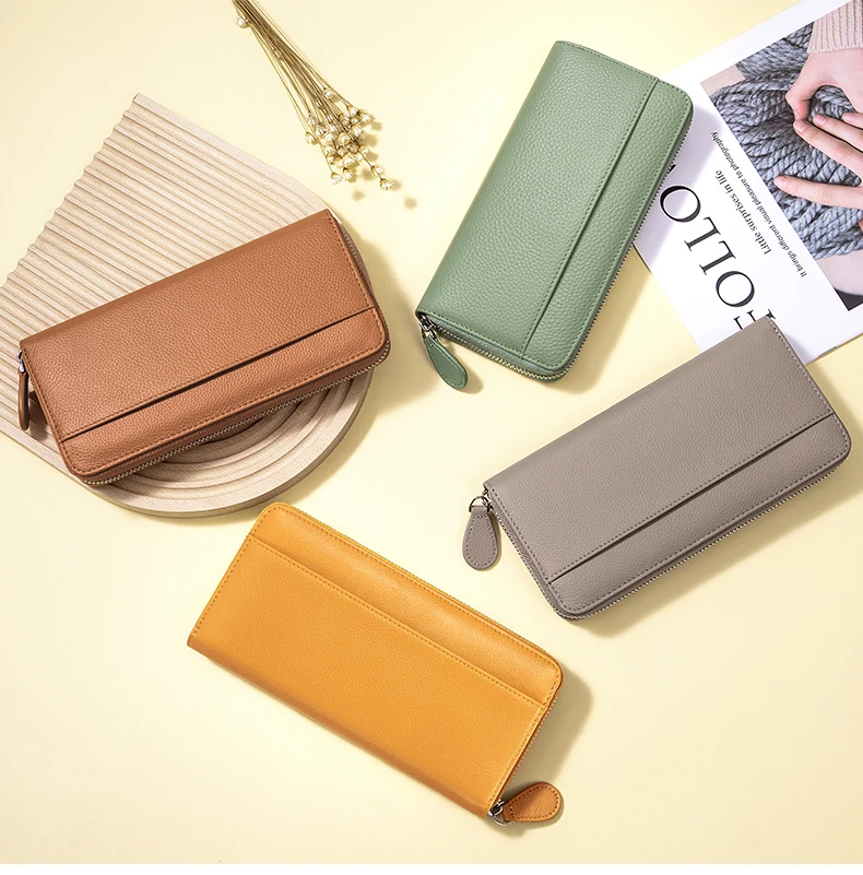 Long Zipper Wallet for Women Genuine Leather RFIDBlocking Large Capacity Credit Card Holder Wallets with Coin Pouch MoneyPockets