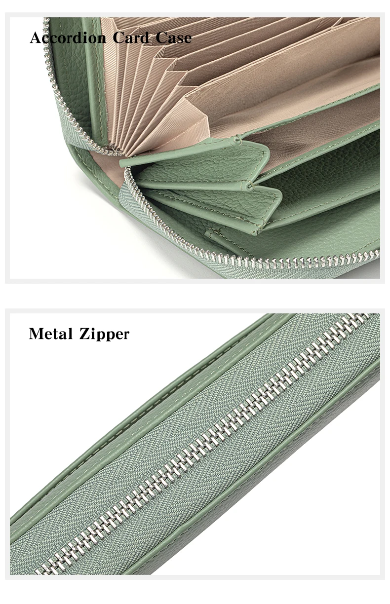 Long Zipper Wallet for Women Genuine Leather RFIDBlocking Large Capacity Credit Card Holder Wallets with Coin Pouch MoneyPockets