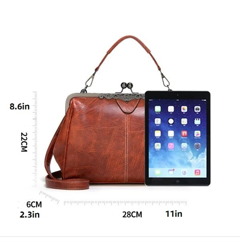 Shoulder Bags Women Retro Frame Purses Girls Crossbody Messenger Bag Small Handbags for Phone Party Faux Oil Leather Clip Bag