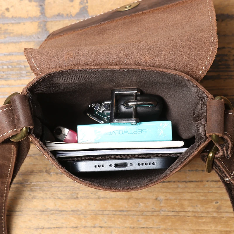 Genuine Leather Retro Sling Crossbody Bags Men Phone Key Organizer Bag Wallet Men's Flip Magnetic Buckle Shoulder Bag