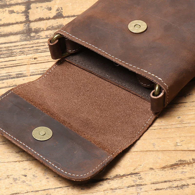 Genuine Leather Retro Sling Crossbody Bags Men Phone Key Organizer Bag Wallet Men's Flip Magnetic Buckle Shoulder Bag