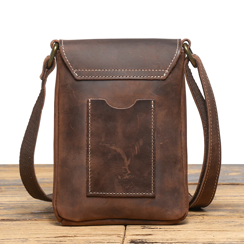 Genuine Leather Retro Sling Crossbody Bags Men Phone Key Organizer Bag Wallet Men's Flip Magnetic Buckle Shoulder Bag