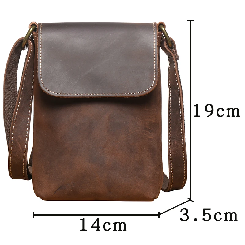 Genuine Leather Retro Sling Crossbody Bags Men Phone Key Organizer Bag Wallet Men's Flip Magnetic Buckle Shoulder Bag