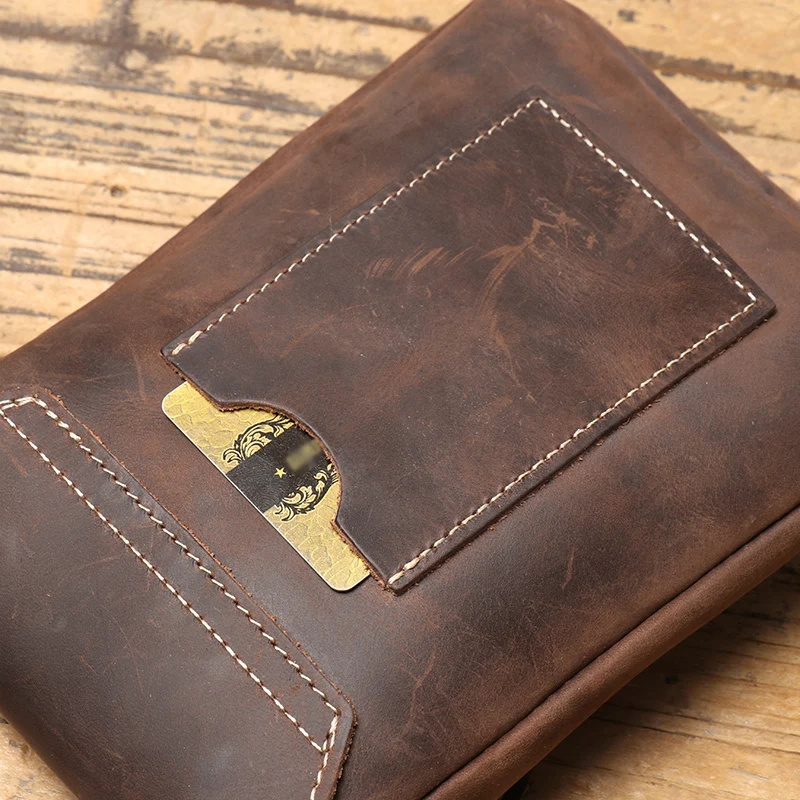 Genuine Leather Retro Sling Crossbody Bags Men Phone Key Organizer Bag Wallet Men's Flip Magnetic Buckle Shoulder Bag