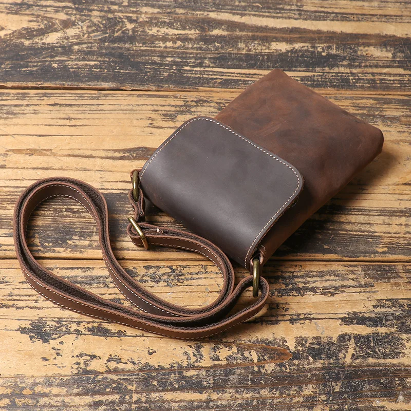 Genuine Leather Retro Sling Crossbody Bags Men Phone Key Organizer Bag Wallet Men's Flip Magnetic Buckle Shoulder Bag