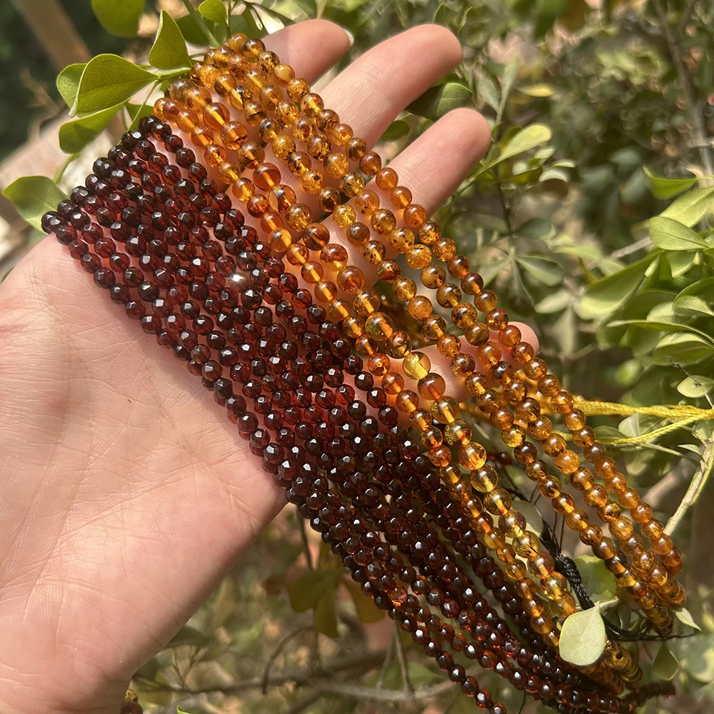 Natrural Genuine Baltic Flower Amber Faceted / Round Beads 4-7mm,Diy Bead Plant Natural Stone Men Women Jewelry Wholesale