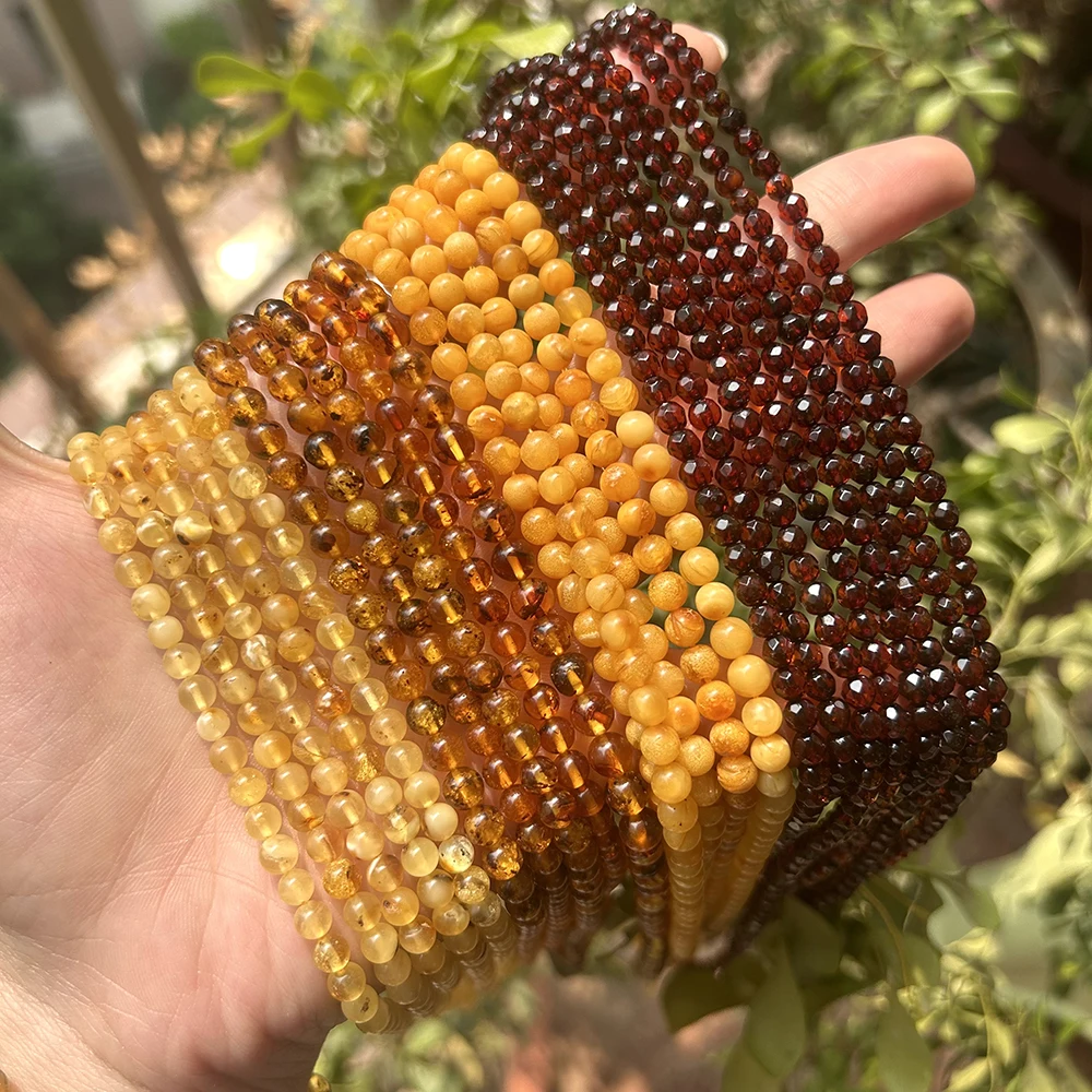 Natrural Genuine Baltic Flower Amber Faceted / Round Beads 4-7mm,Diy Bead Plant Natural Stone Men Women Jewelry Wholesale