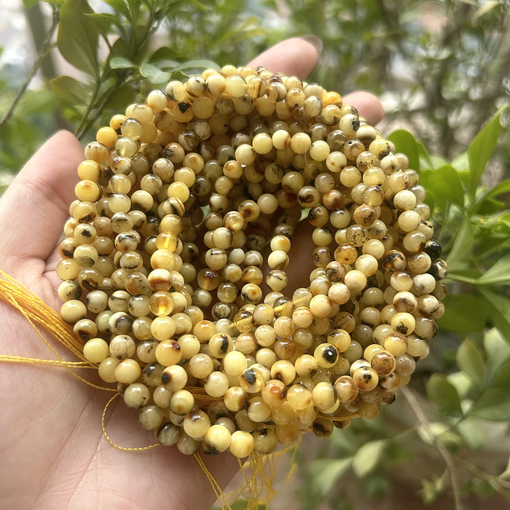 Natrural Genuine Baltic Flower Amber Faceted / Round Beads 4-7mm,Diy Bead Plant Natural Stone Men Women Jewelry Wholesale
