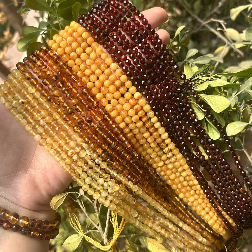Natrural Genuine Baltic Flower Amber Faceted / Round Beads 4-7mm,Diy Bead Plant Natural Stone Men Women Jewelry Wholesale