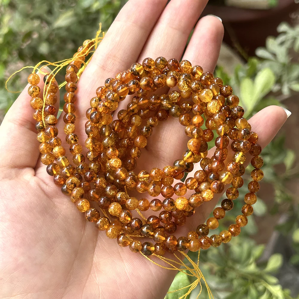 Natrural Genuine Baltic Flower Amber Faceted / Round Beads 4-7mm,Diy Bead Plant Natural Stone Men Women Jewelry Wholesale