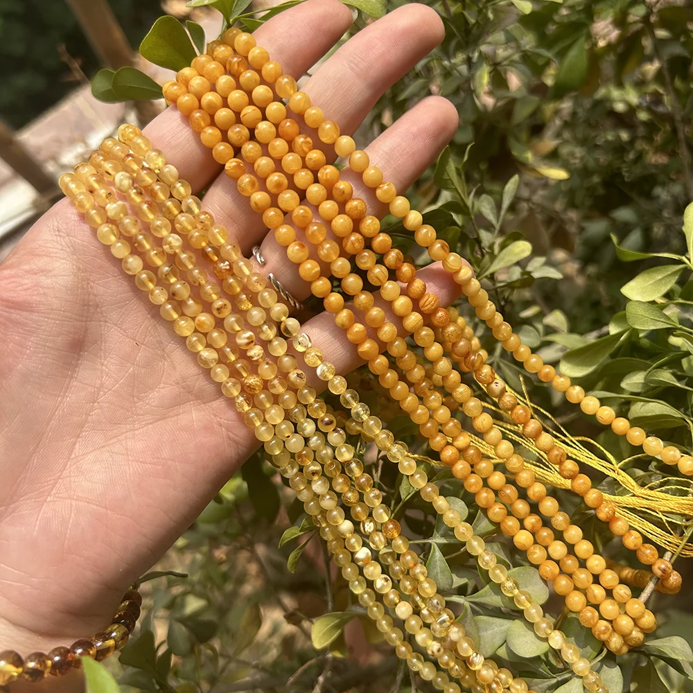 Natrural Genuine Baltic Flower Amber Faceted / Round Beads 4-7mm,Diy Bead Plant Natural Stone Men Women Jewelry Wholesale