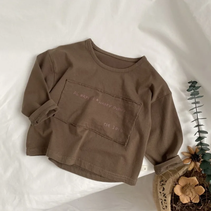 Spring Fall Kids patch letters T-shirt cotton loose long sleeve Girls Tees fashion Boys casual Tops