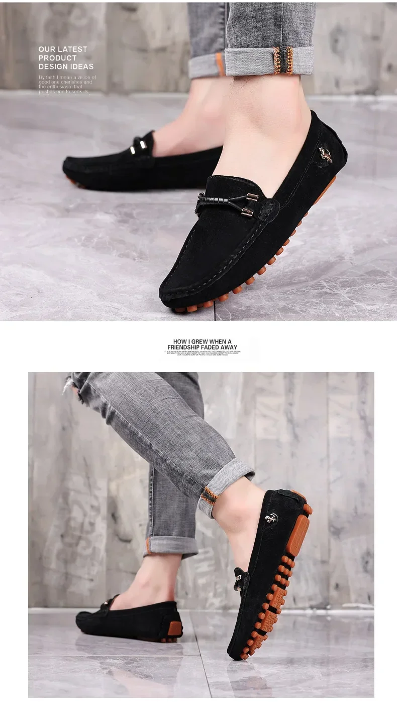 YRZL Size 48 Loafers Men Luxury Brand Moccasins Shoes Men Suede Leather Loafers Shoes Slip on Non-slip Driving Loafers for Men
