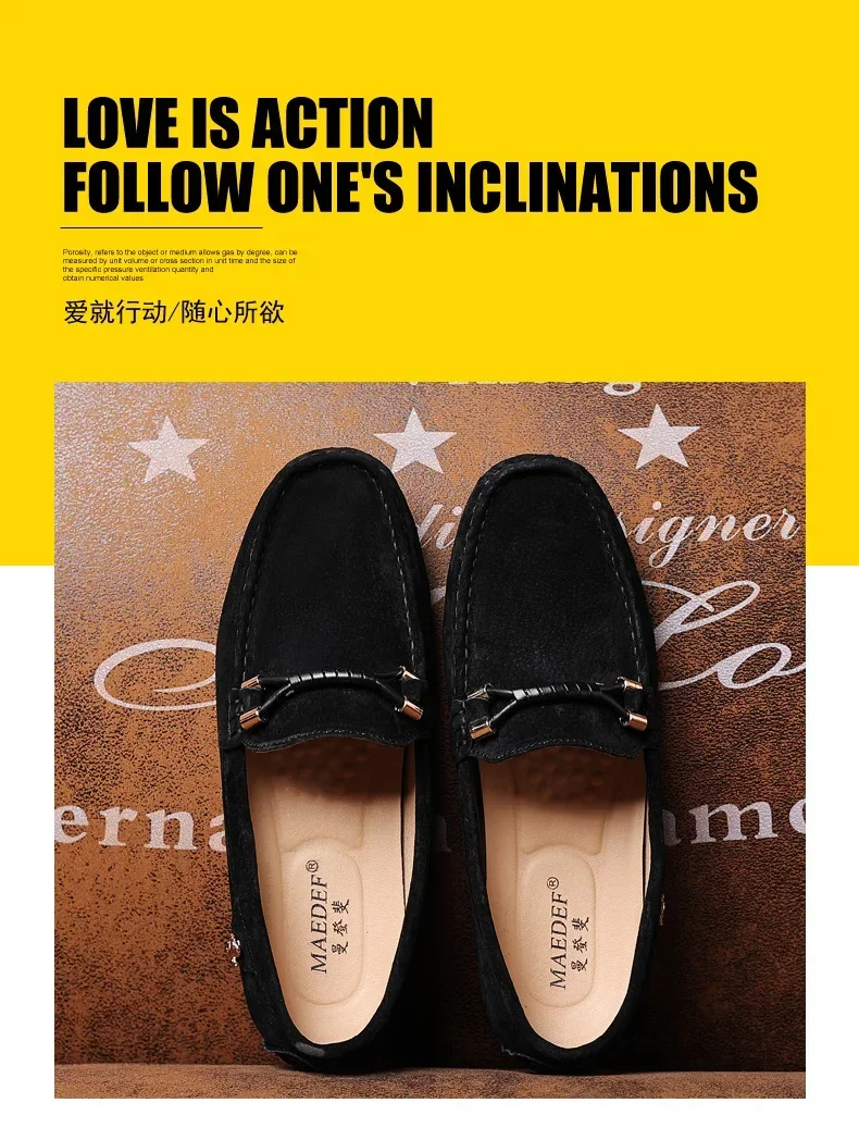 YRZL Size 48 Loafers Men Luxury Brand Moccasins Shoes Men Suede Leather Loafers Shoes Slip on Non-slip Driving Loafers for Men