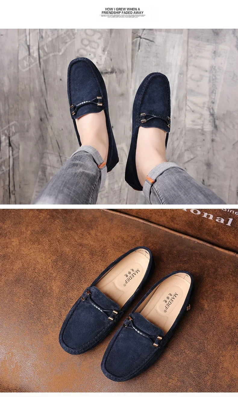 YRZL Size 48 Loafers Men Luxury Brand Moccasins Shoes Men Suede Leather Loafers Shoes Slip on Non-slip Driving Loafers for Men