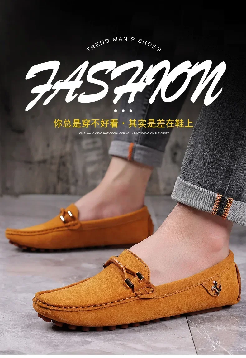 YRZL Size 48 Loafers Men Luxury Brand Moccasins Shoes Men Suede Leather Loafers Shoes Slip on Non-slip Driving Loafers for Men