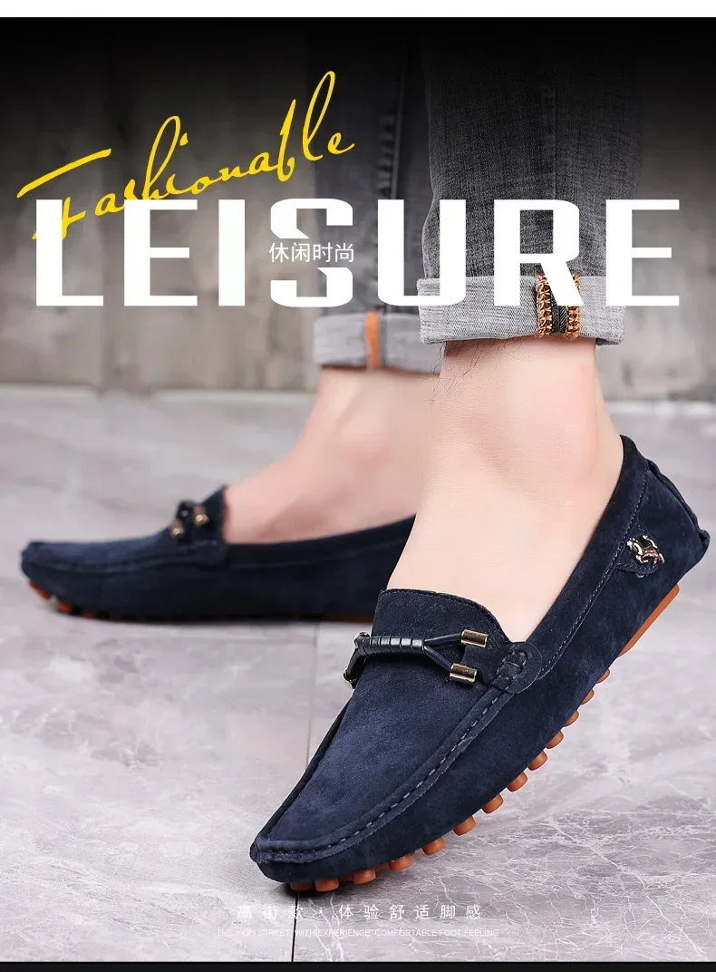 YRZL Size 48 Loafers Men Luxury Brand Moccasins Shoes Men Suede Leather Loafers Shoes Slip on Non-slip Driving Loafers for Men