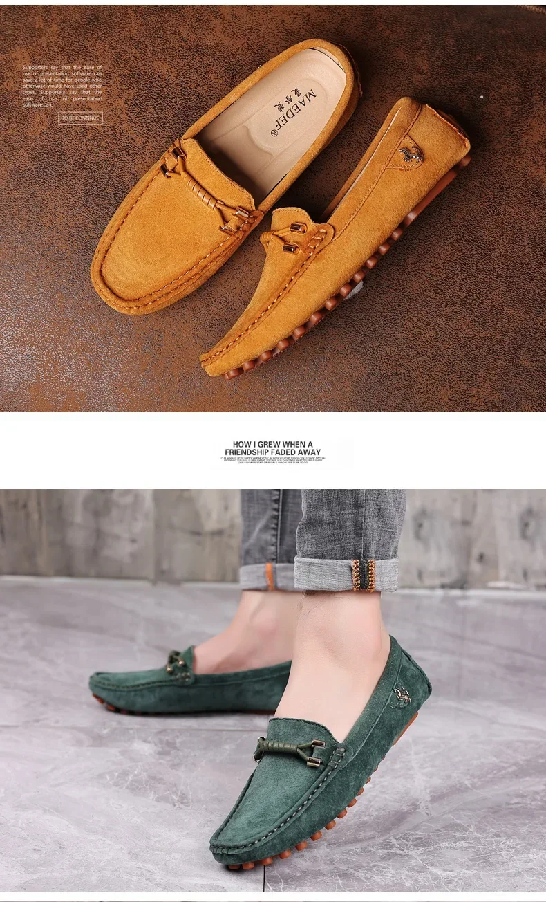 YRZL Size 48 Loafers Men Luxury Brand Moccasins Shoes Men Suede Leather Loafers Shoes Slip on Non-slip Driving Loafers for Men