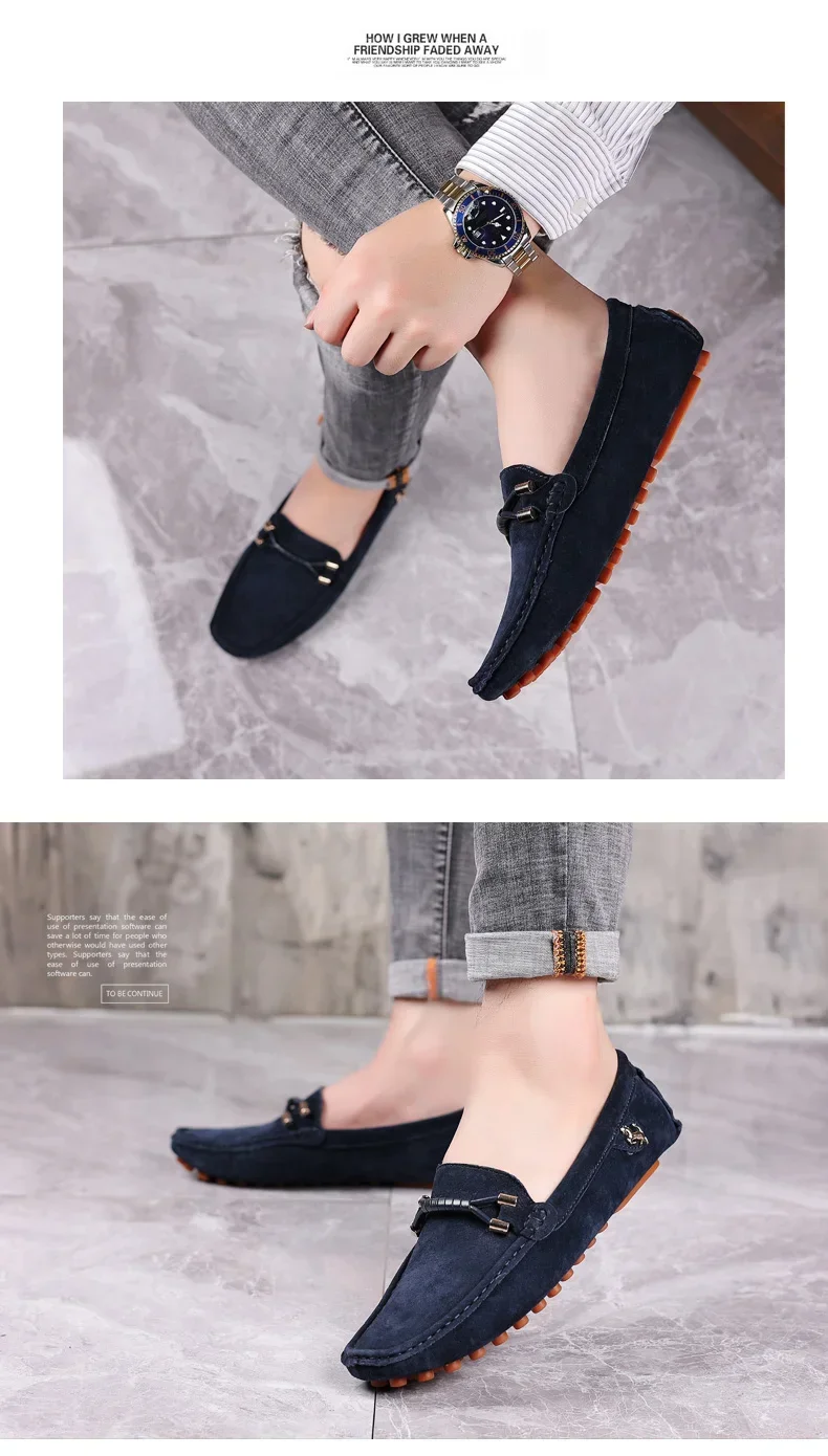 YRZL Size 48 Loafers Men Luxury Brand Moccasins Shoes Men Suede Leather Loafers Shoes Slip on Non-slip Driving Loafers for Men
