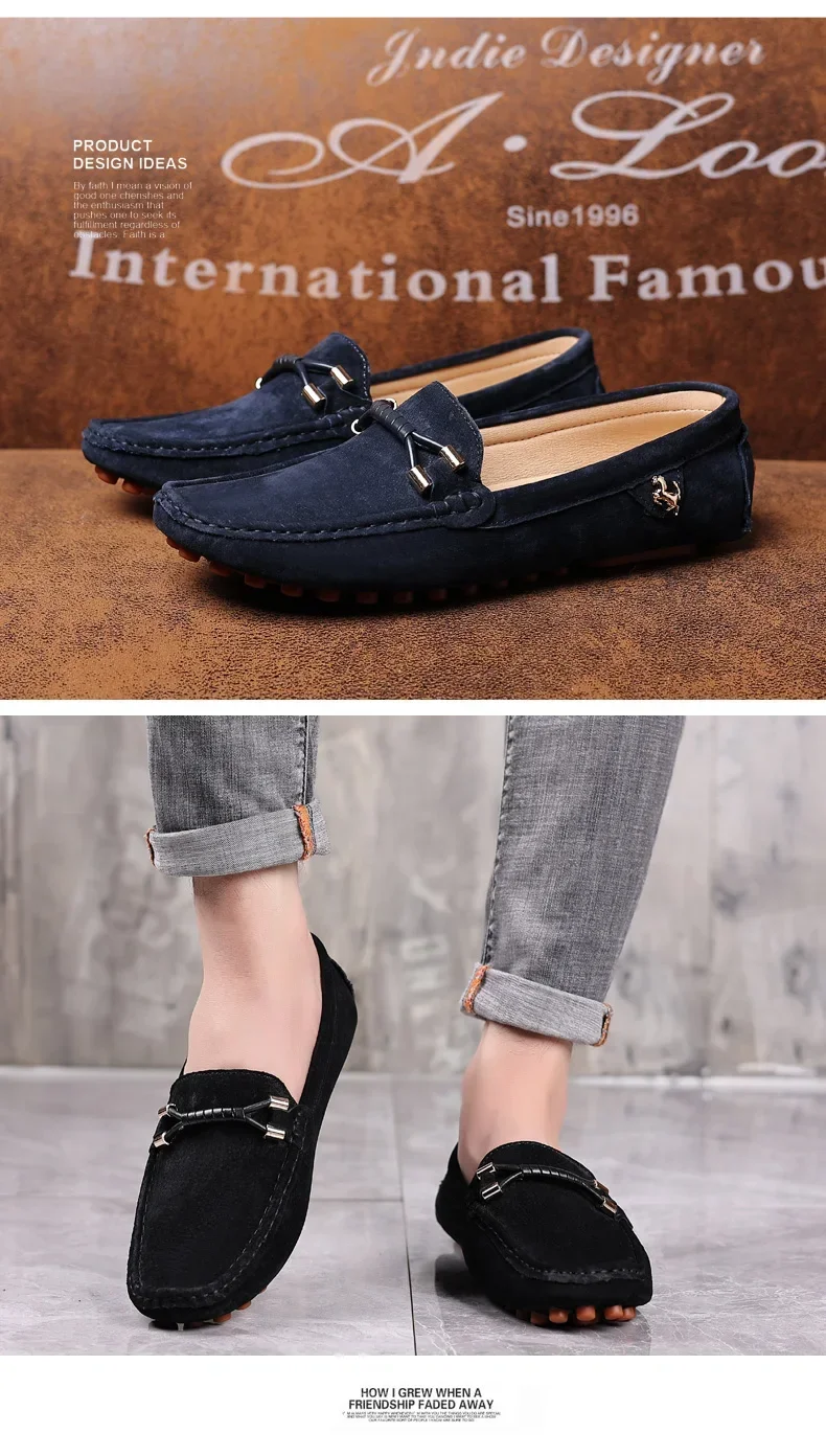 YRZL Size 48 Loafers Men Luxury Brand Moccasins Shoes Men Suede Leather Loafers Shoes Slip on Non-slip Driving Loafers for Men